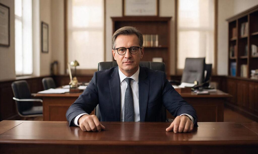 Мужчина сидит за столом